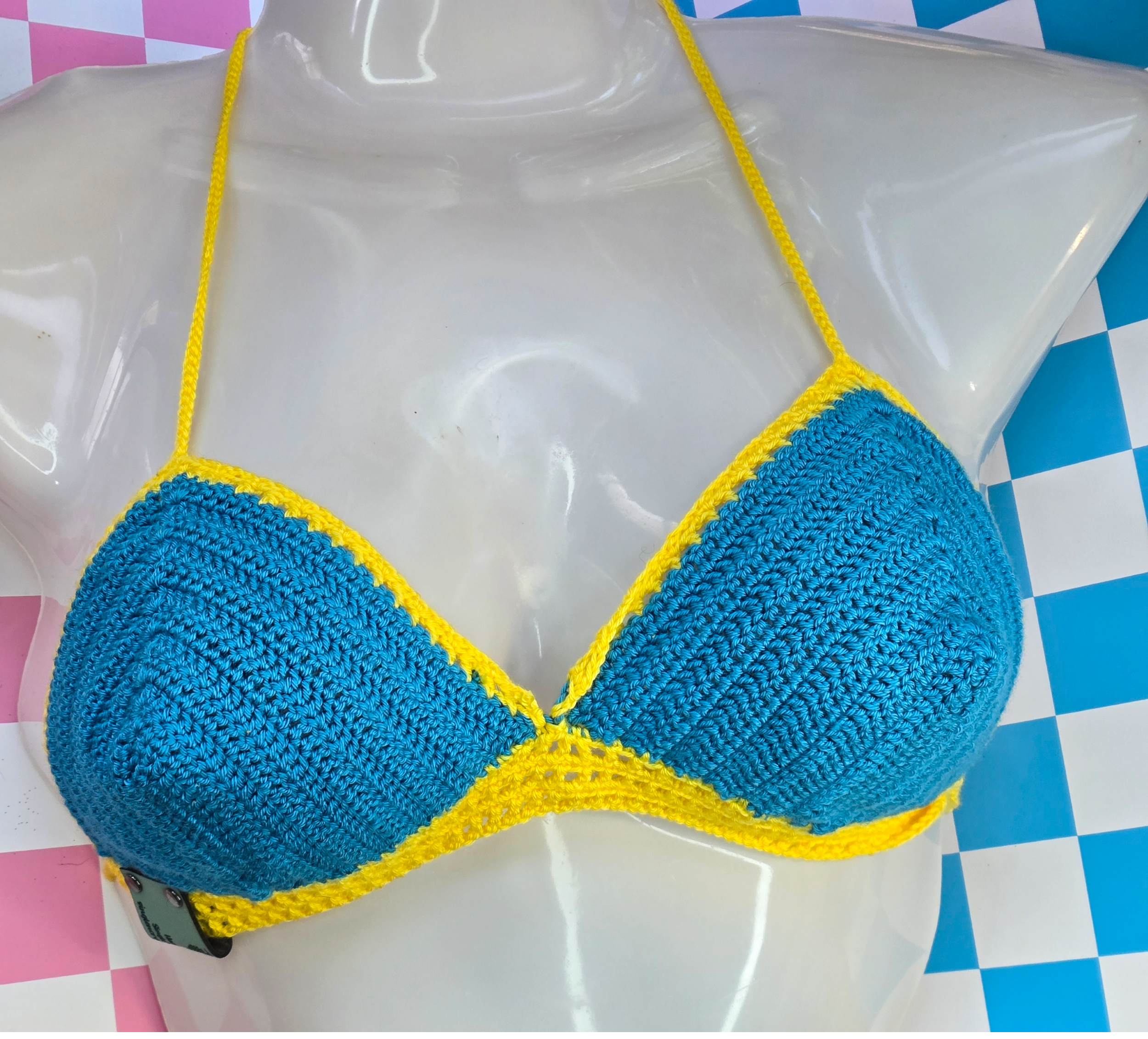 🌊💛 Turquoise & Sunshine Crochet Bikini Top — A Cup